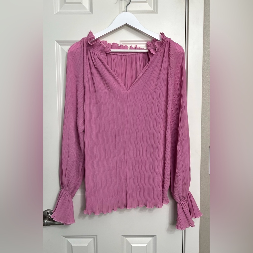 Impressions Pleated Ruffle Blouse NWOT